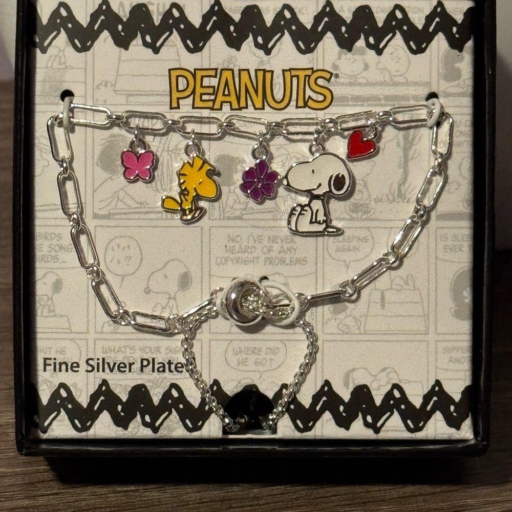Peanuts silver plated adjustable charm bracelet